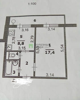 1-к квартира, вторичка, 34м2, 1/10 этаж