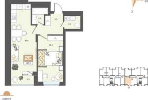 2-к квартира, вторичка, 46м2, 3/8 этаж