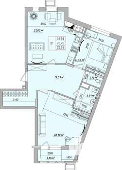 2-к квартира, вторичка, 80м2, 3/7 этаж