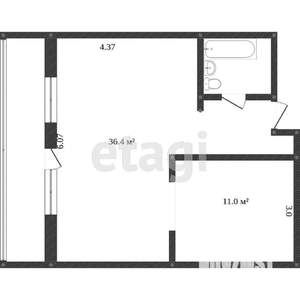 2-к квартира, вторичка, 53м2, 1/7 этаж