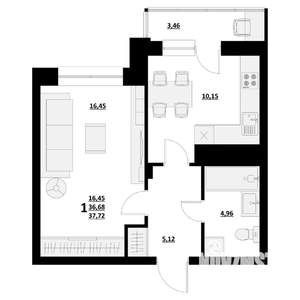 1-к квартира, строящийся дом, 38м2, 9/9 этаж