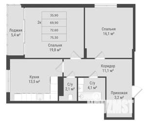 2-к квартира, вторичка, 75м2, 5/17 этаж