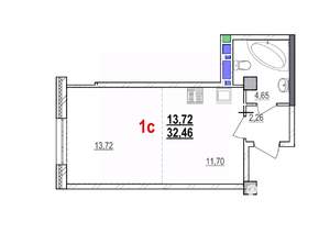 1-к квартира, строящийся дом, 32м2, 3/18 этаж