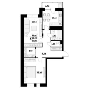 2-к квартира, строящийся дом, 67м2, 2/9 этаж