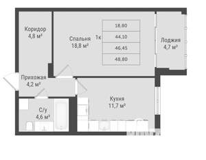 1-к квартира, вторичка, 49м2, 5/17 этаж