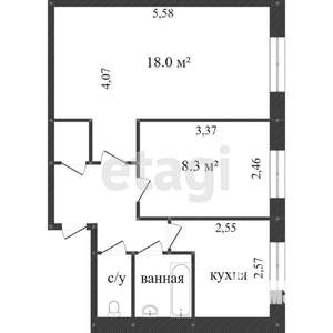 2-к квартира, вторичка, 45м2, 4/5 этаж