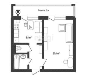 1-к квартира, вторичка, 34м2, 2/10 этаж