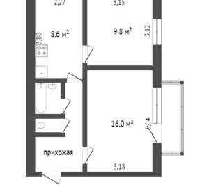 1-к квартира, вторичка, 42м2, 4/7 этаж