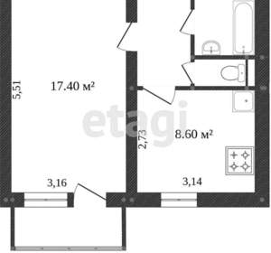 1-к квартира, вторичка, 34м2, 5/10 этаж