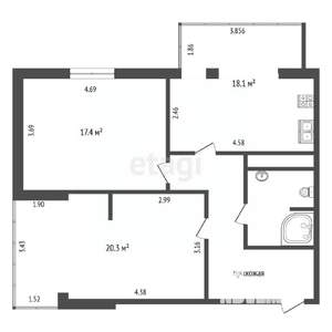 2-к квартира, вторичка, 72м2, 9/16 этаж