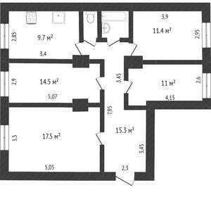 4-к квартира, вторичка, 84м2, 2/3 этаж