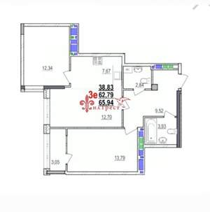3-к квартира, вторичка, 66м2, 10/16 этаж