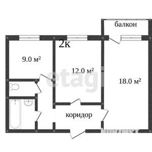 2-к квартира, вторичка, 47м2, 6/9 этаж