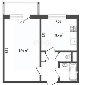 1-к квартира, вторичка, 34м2, 6/10 этаж