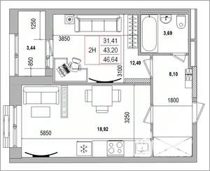 2-к квартира, вторичка, 47м2, 11/16 этаж