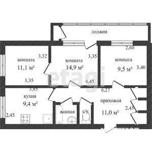 3-к квартира, вторичка, 91м2, 7/13 этаж