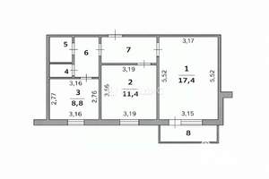 2-к квартира, вторичка, 51м2, 5/5 этаж