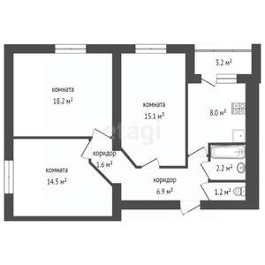 3-к квартира, вторичка, 68м2, 2/3 этаж