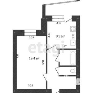 1-к квартира, вторичка, 51м2, 9/9 этаж