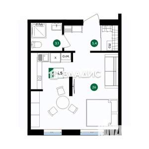 Студия квартира, вторичка, 35м2, 3/5 этаж