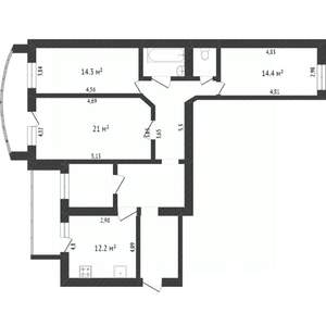 3-к квартира, вторичка, 71м2, 8/18 этаж