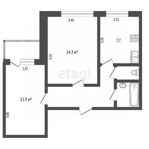 2-к квартира, вторичка, 46м2, 1/9 этаж