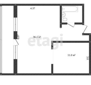 2-к квартира, вторичка, 54м2, 1/7 этаж
