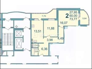 2-к квартира, вторичка, 74м2, 15/17 этаж