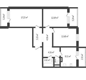 3-к квартира, вторичка, 81м2, 9/10 этаж