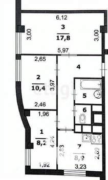 2-к квартира, вторичка, 60м2, 7/17 этаж