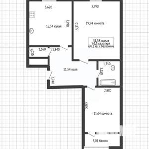 2-к квартира, вторичка, 64м2, 6/9 этаж