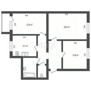 3-к квартира, вторичка, 79м2, 1/3 этаж