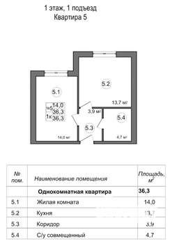 1-к квартира, вторичка, 36м2, 4/4 этаж