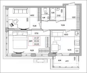 2-к квартира, вторичка, 65м2, 14/16 этаж