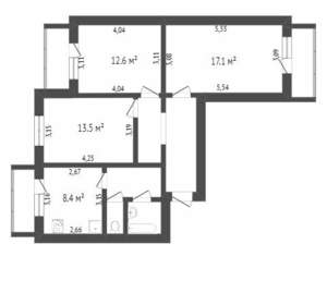 3-к квартира, вторичка, 64м2, 10/10 этаж