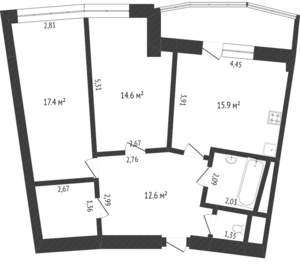 2-к квартира, вторичка, 92м2, 4/14 этаж