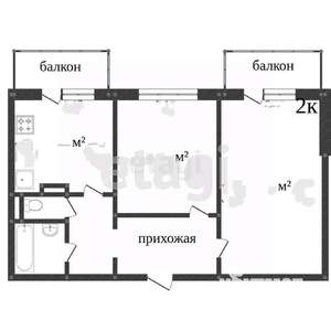 2-к квартира, вторичка, 62м2, 6/6 этаж