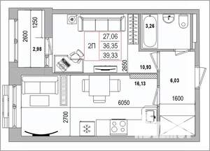 2-к квартира, вторичка, 39м2, 8/16 этаж