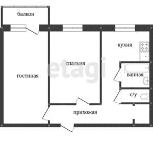 2-к квартира, вторичка, 45м2, 7/9 этаж
