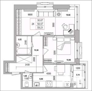 2-к квартира, вторичка, 59м2, 12/16 этаж