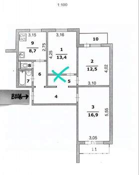 3-к квартира, вторичка, 70м2, 10/10 этаж