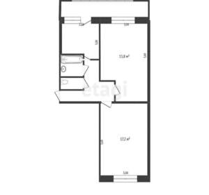 2-к квартира, вторичка, 57м2, 9/9 этаж