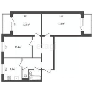 3-к квартира, вторичка, 71м2, 8/10 этаж