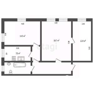 3-к квартира, вторичка, 68м2, 2/2 этаж