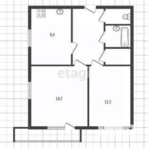 2-к квартира, вторичка, 46м2, 1/9 этаж