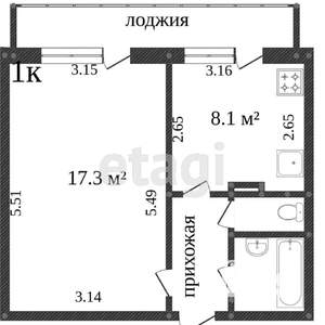 1-к квартира, вторичка, 34м2, 5/10 этаж
