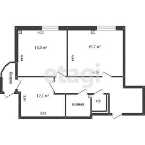 2-к квартира, вторичка, 77м2, 12/17 этаж