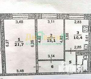 2-к квартира, вторичка, 57м2, 6/6 этаж