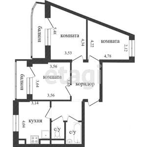 3-к квартира, вторичка, 79м2, 6/9 этаж