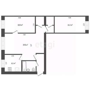 3-к квартира, вторичка, 55м2, 1/4 этаж